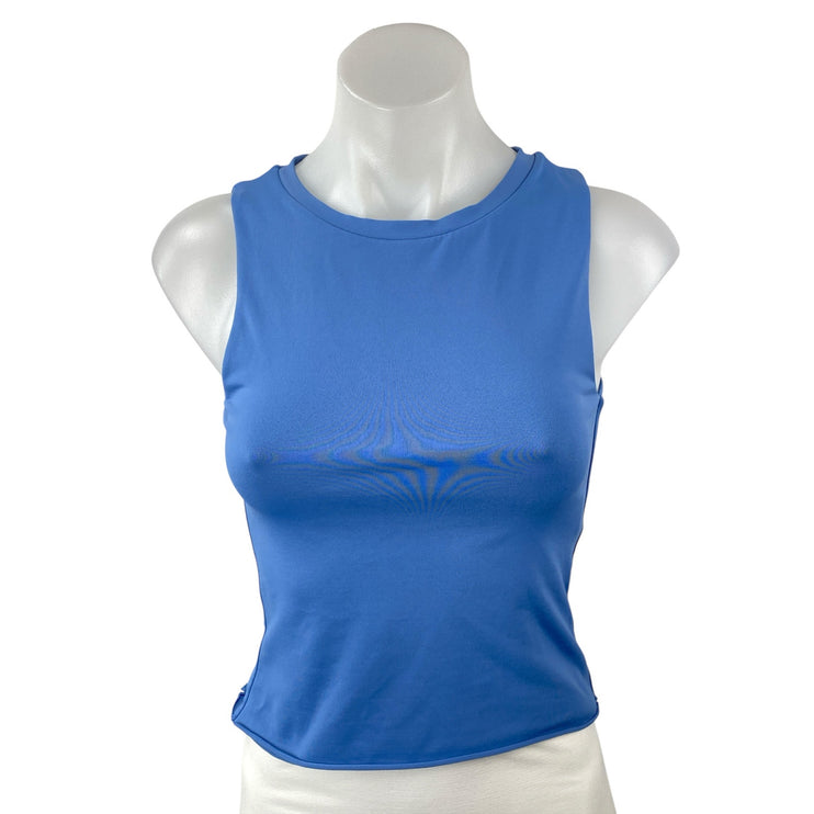 Aritzia Babaton Women's Blue High Neck Sleeveless Cami Tank Crop Top Size M