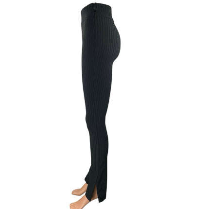 NA-KD Womens Black Pinstriped High Waisted Slim Flare Trousers Pants Size US 6