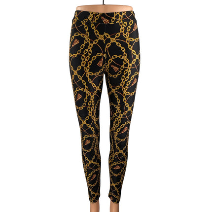 Zara Women's Black Gold Chain Print High Waisted Casual Leggings Pants Size S