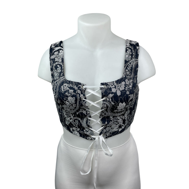 NEW Cider Black Paisley Floral Embroidered Lace Up Corset Bustier Crop Top Sz XL