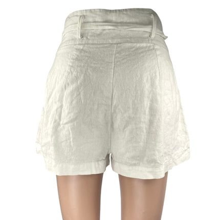 Shinestar Women's White Linen Button Fly Belted High Rise Paperbag Shorts Size S