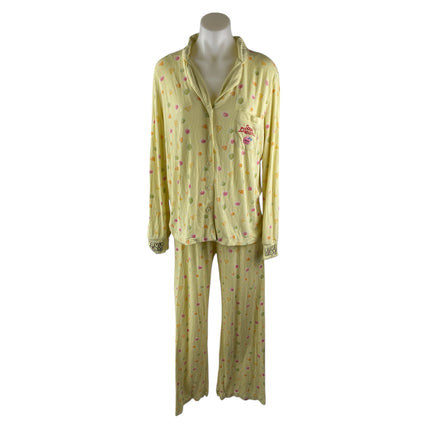 Fruit Riot Women's Yellow Ribbed Knit Long Sleeve Sleepwear Pajama Set Size S