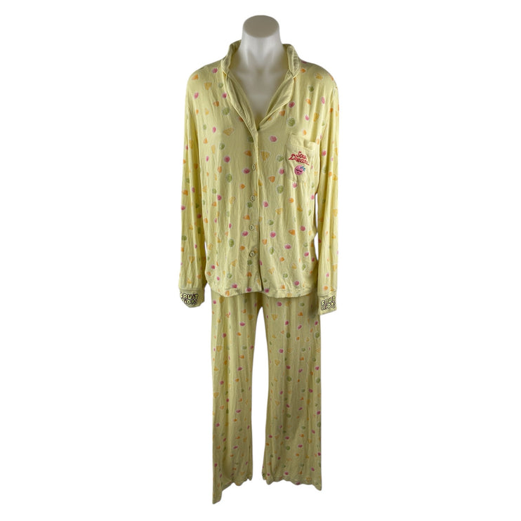 Fruit Riot Women's Yellow Ribbed Knit Long Sleeve Sleepwear Pajama Set Size S