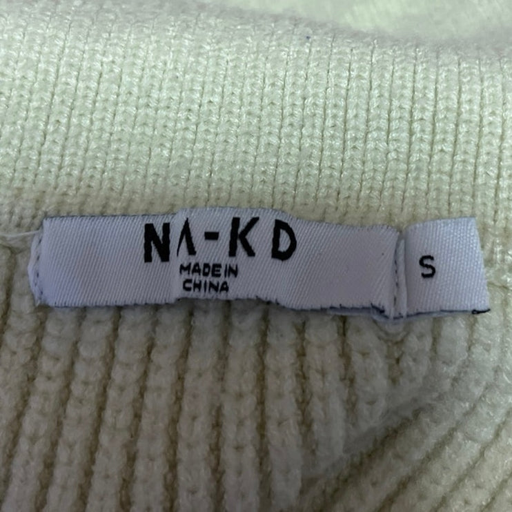 NA-KD Women's Yellow Ribbed Knit Collared Balloon Long Sleeve Sweater Top Size S