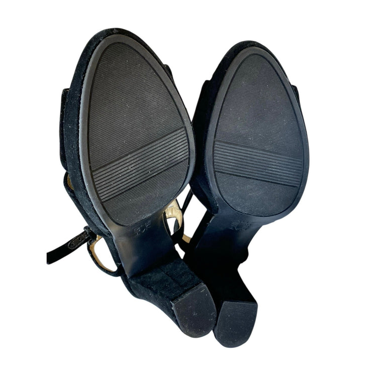 Naturalizer Adelle Women's Black Open Toe Ankle Strap Block Heels Sandals Sz 10