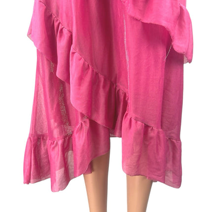 Alamour Pink Ruffle Tiered Elastic Waist Asymmetrical Midi A-Line Skirt Size XS