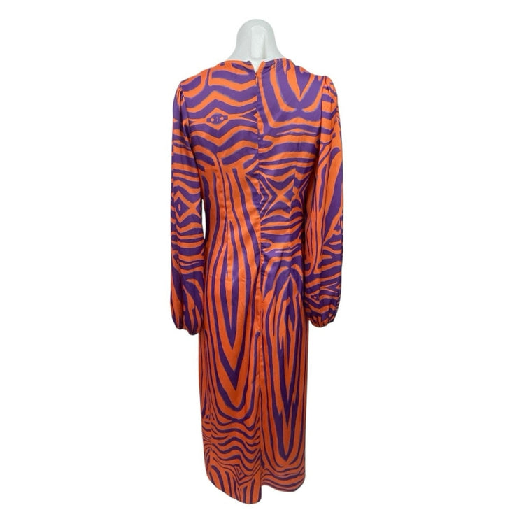 AFRM Portia Coral Zebra Animal Print Long Sleeve Plunge Tie Maxi Dress Size M
