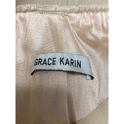 Grace Karin Womens Beige Satin Mid Waist Midi Pleated Flared A-Line Skirt Size S