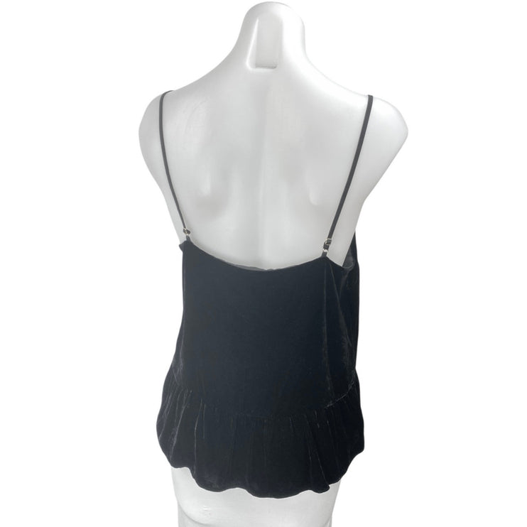 J.Crew Black Velvet Velour Sleeveless V Neck Ruffle Cami Camisole Tank Top Sz 8