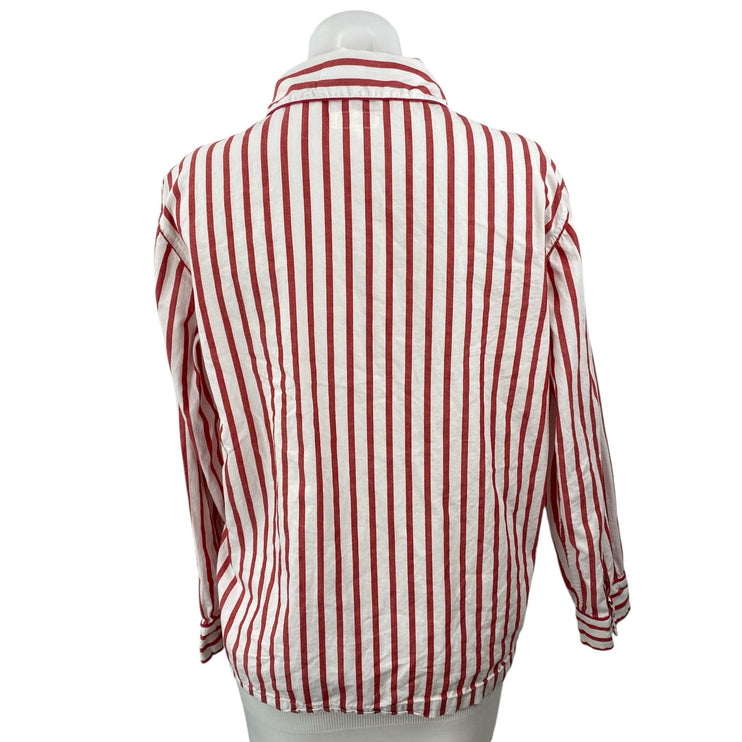 J.Crew Women's Red White Striped Pocket Long Sleeve Button Down Shirt Top Size S
