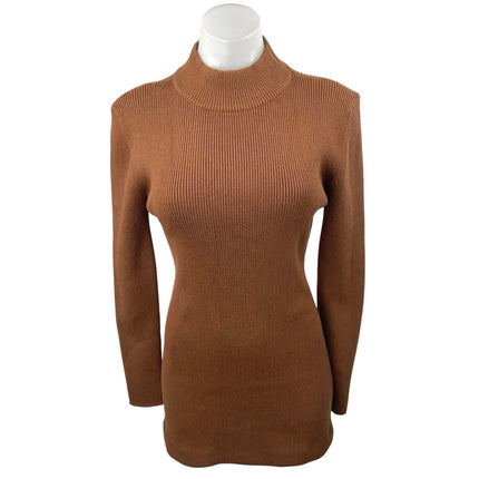 Line and Dot Brown Rib Knit Mock Neck Long Sleeve Mini Bodycon Sweater Dress S