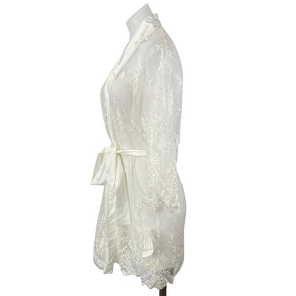 NEW Rya Collection White Embroidered Lace Sheer Tie Waist Swim Cover Up Size XS