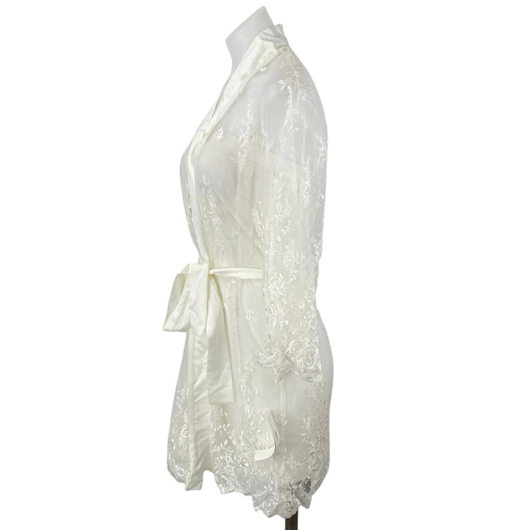 NEW Rya Collection White Embroidered Lace Sheer Tie Waist Swim Cover Up Size XS
