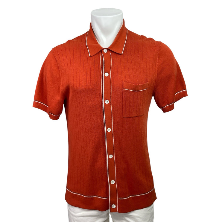 Todd Snyder Men's Orange Silk Knit Short Sleeve Button Down Shirt Top Size S