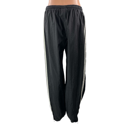 Adidas 3 Stripes Parachute Women's Black Drawstring Woven Athletic Track Pants L