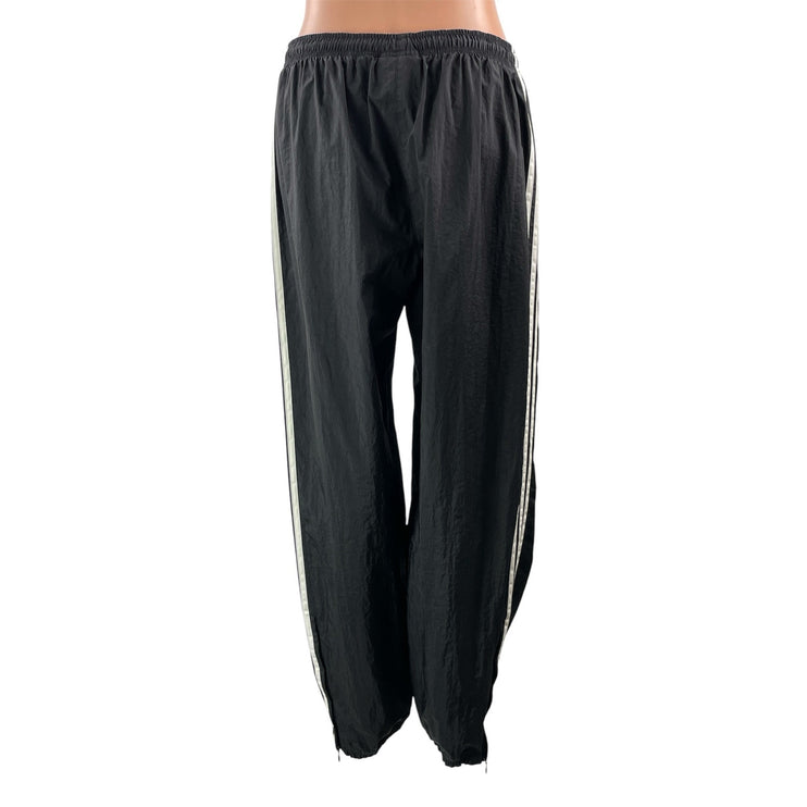 Adidas 3 Stripes Parachute Women's Black Drawstring Woven Athletic Track Pants L