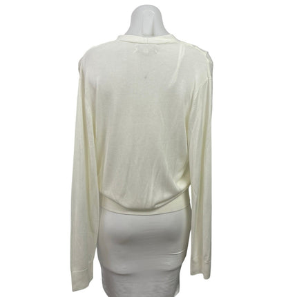 Banana Republic White Long Sleeve V Neck Faux Wrap Surplice Blouse Top Size L