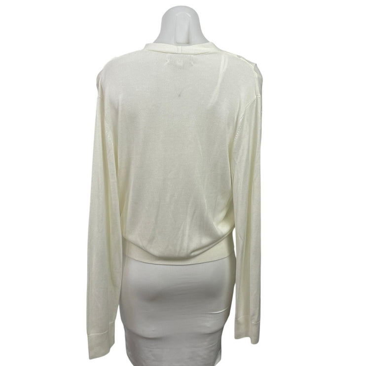Banana Republic White Long Sleeve V Neck Faux Wrap Surplice Blouse Top Size L