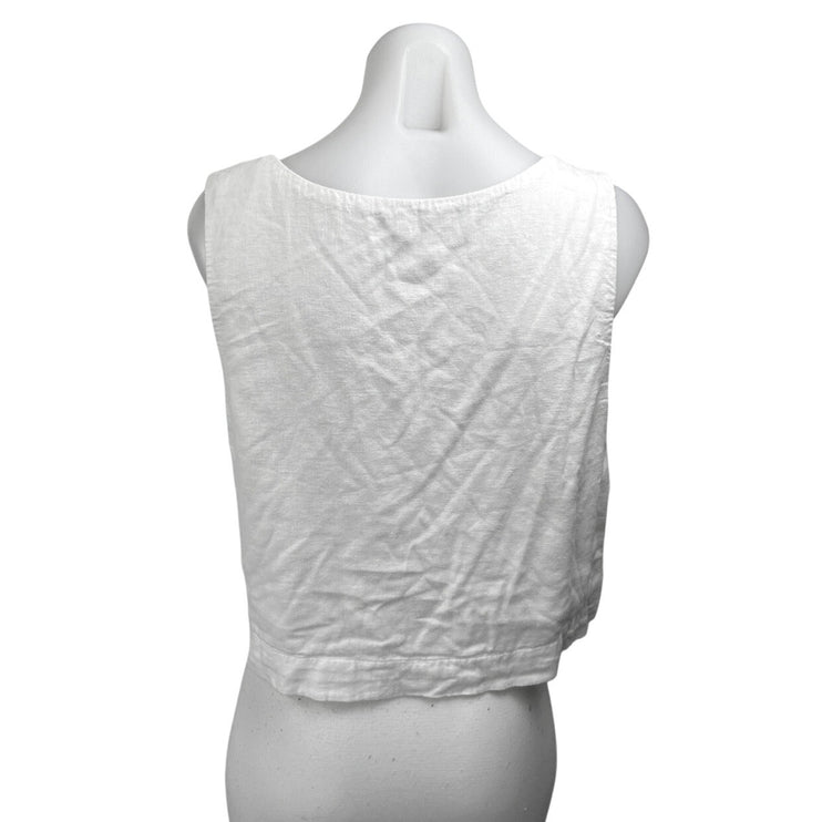 Abercrombie & Fitch Women's White Linen Sleeveless Square Neck Crop Tank Top L