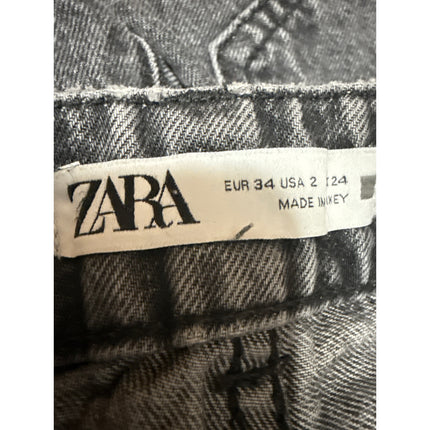 Zara Women's Black Washed Distressed High Waisted Straight Denim Jeans Size 2