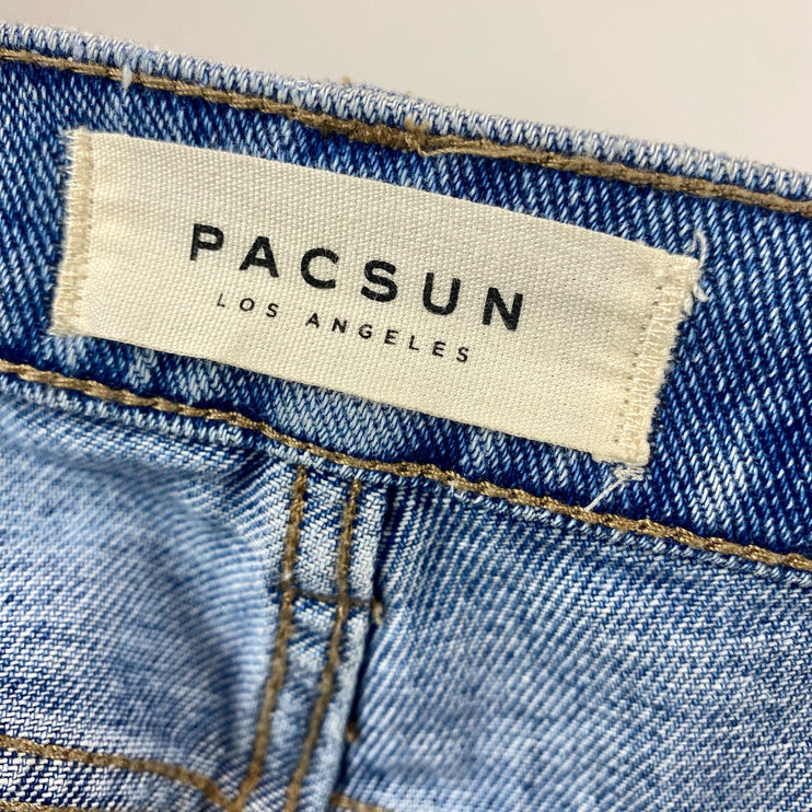 Pacsun Blue Vintage Icon Straight Leg Distressed Cropped Raw Hem Jeans Size 23