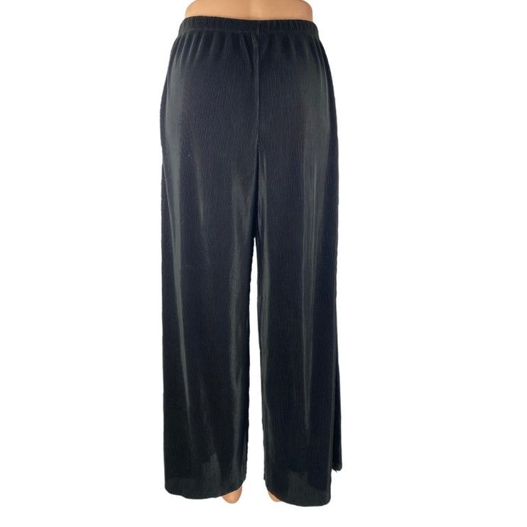 Zara Black Women's Ribbed Elastic High Waisted Wide Leg Trousers Pants Size S