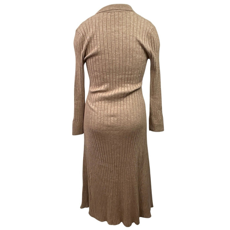 Tash + Sophie Tan Long Sleeve Ribbed Knit Collared Polo Sweater Maxi Dress XL