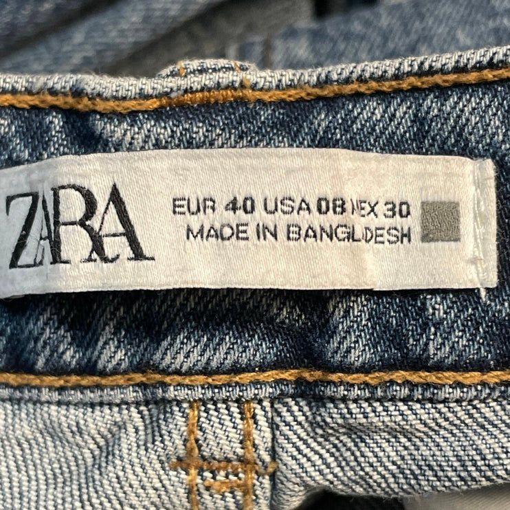 Zara Women's Blue Medium Wash Barrel Baggy High Waisted Denim Jeans Size 8