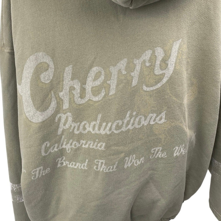 Cherry LA Green Striped Logo Print Cotton Hooded Hoodie Sweatshirt Top Size XL
