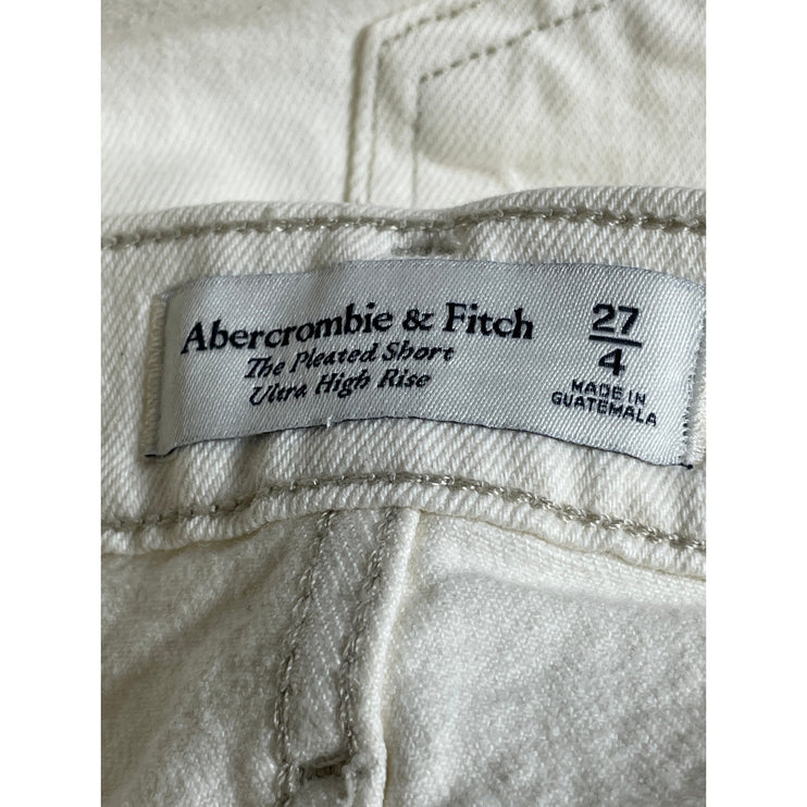 Abercrombie & Fitch Women's White High Rise Pleated Bermuda Mom Denim Shorts 4
