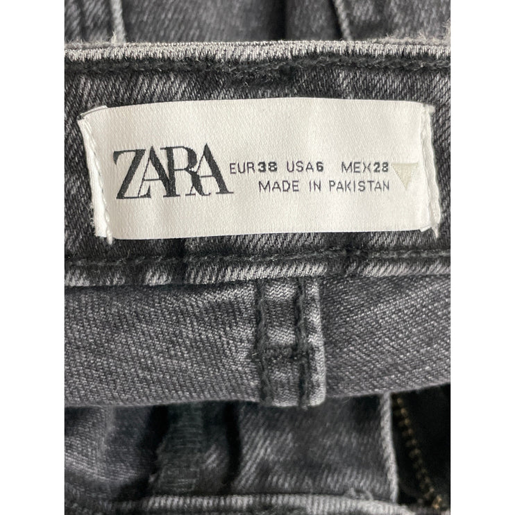 Zara Women's Black Washed High Waisted Slim Straight Leg Denim Jeans Size 6