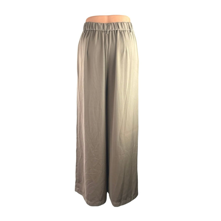 Tronjori Women's Beige Pleated High Rise Palazzo Wide Leg Trousers Dress Pants S