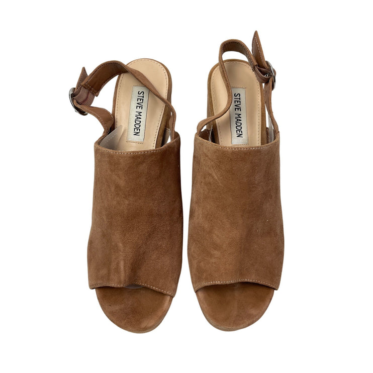 Steve Madden Carter Camel Tan Suede Leather Slingback Platform Sandals Size 10