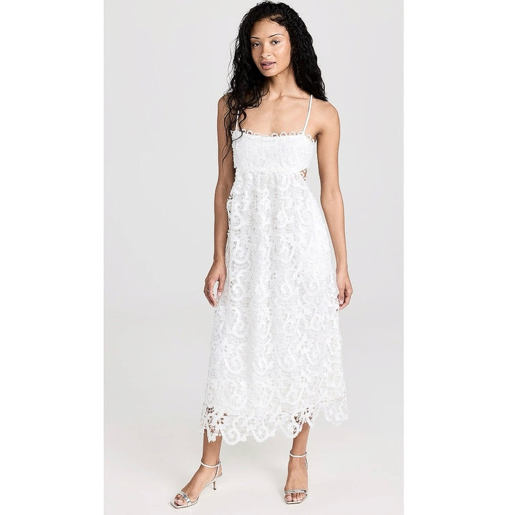 Saylor Wendie White Floral Lace Embroidery Cutout Open Back Strap Midi Dress S