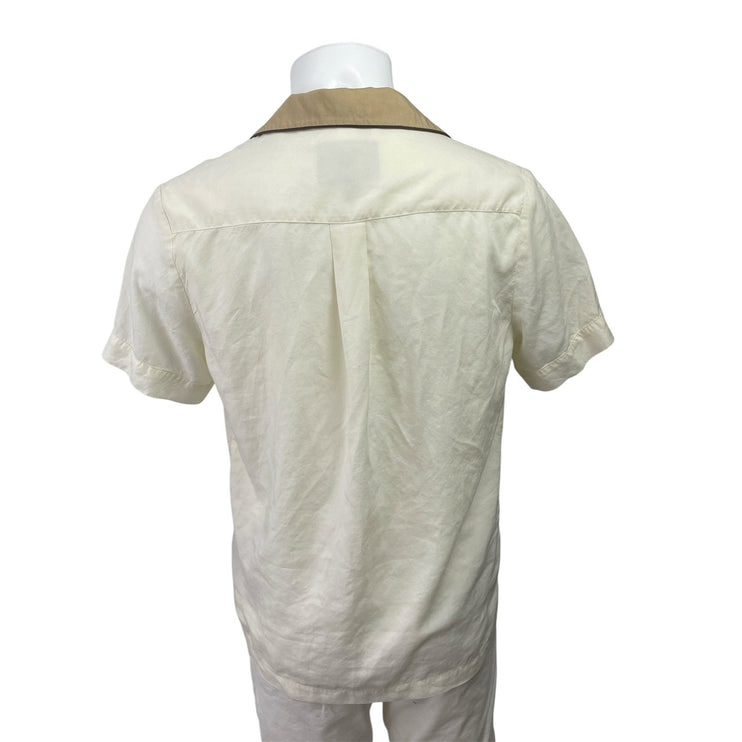 Tombolo Men's White Beige Embroidered Short Sleeve Button Down Shirt Top Size S