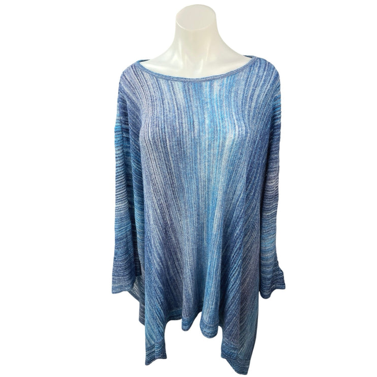 Chico's Blue Stripe Knit Drapey Flowy Asymmetric Boho Poncho Sweater Top L/XL