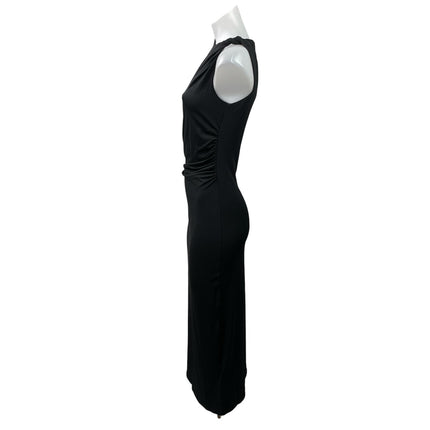 H&M Womens Black Sleeveless Gathered Ruched Asymmetric Neck Bodycon Midi Dress S