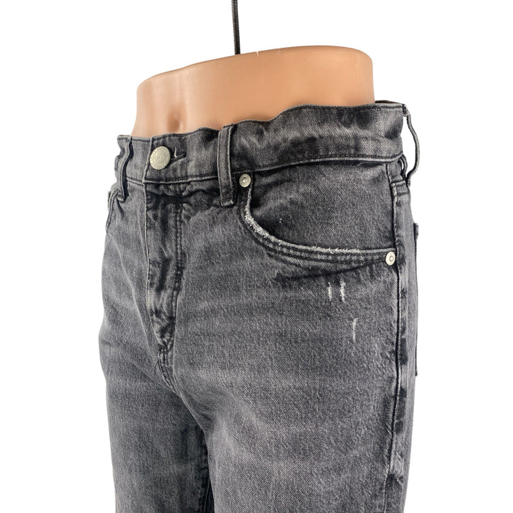 Ann Taylor LOFT Black Washed High Rise Distressed Straight Leg Denim Jeans Sz 27