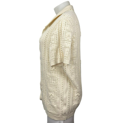 Old Navy Cream White Crochet Short Sleeve Button Polo Cardigan Sweater Top XXL