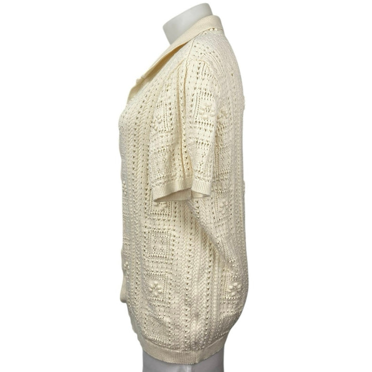 Old Navy Cream White Crochet Short Sleeve Button Polo Cardigan Sweater Top XXL
