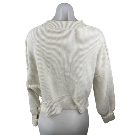 Free People Easy Street White Mock Neck Long Sleeve Crop Pullover Sweater Top XS