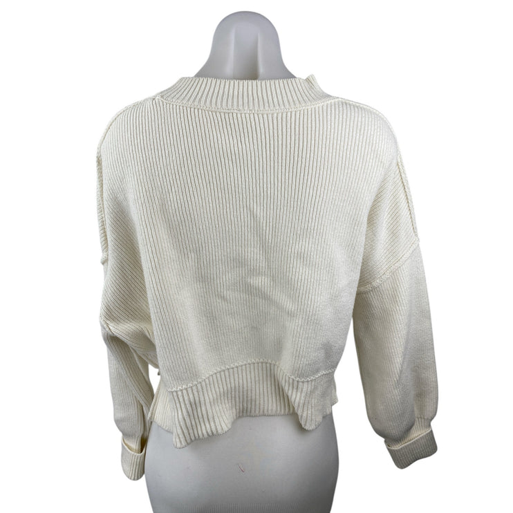 Free People Easy Street White Mock Neck Long Sleeve Crop Pullover Sweater Top XS