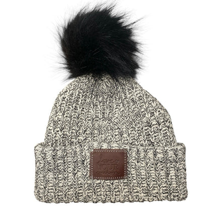 Love Your Melon Gray Faux Fur Pom Pom Cuffed Knit Winter Beanie Cap Hat One Size
