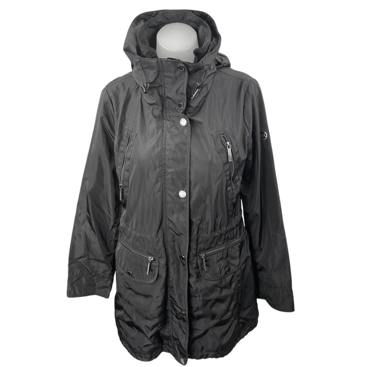 Michael Kors Women's Black Full Zip Drawstring Hoodie Hooded Rain Coat Jacket S