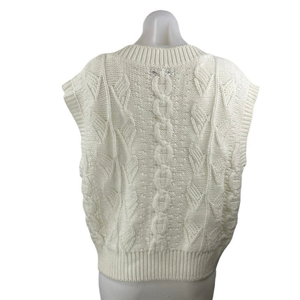 Beige Botany Women Cream Sleeveless V Neck Cable Knit Sweater Vest Top Size M/L