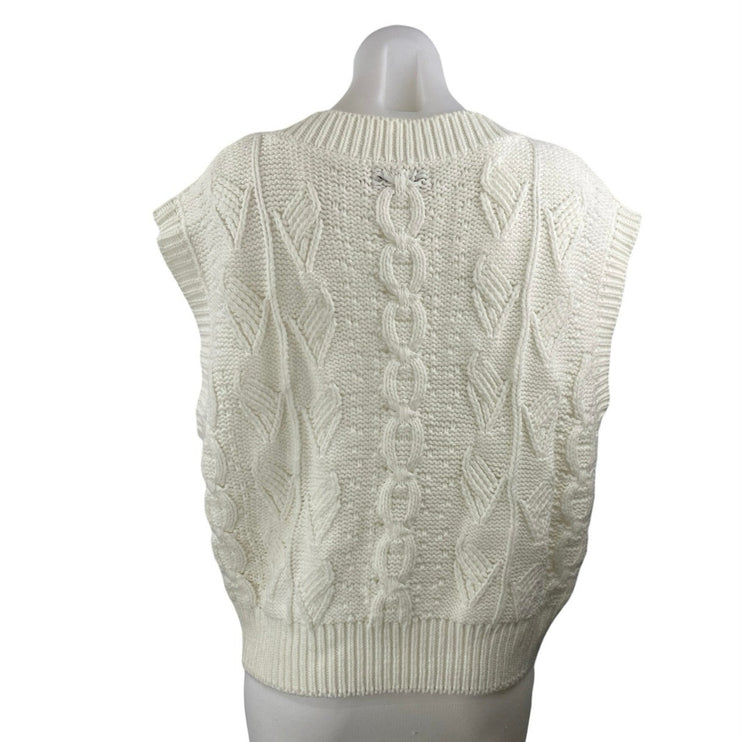 Beige Botany Women Cream Sleeveless V Neck Cable Knit Sweater Vest Top Size M/L