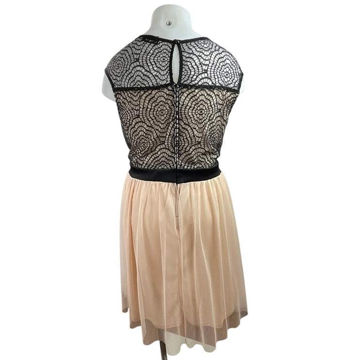Mystic Black Beige Chiffon Lace Sleeveless Pleated Fit & Flare Mini Dress 3XL