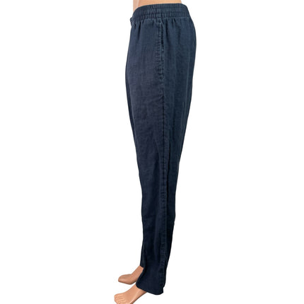 H&M Women's Blue 100% Linen Elastic Waist High Rise Tapered Trousers Pants Sz S