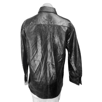 Zara Women's Black Faux Croc Leather Long Sleeve Button Up Coat Jacket Top Sz S