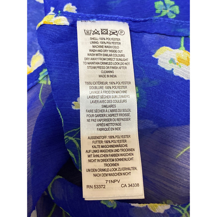 French Connection Jasmine Blue Floral V Neck Wrap Midi Tea A Line Dress Size XL